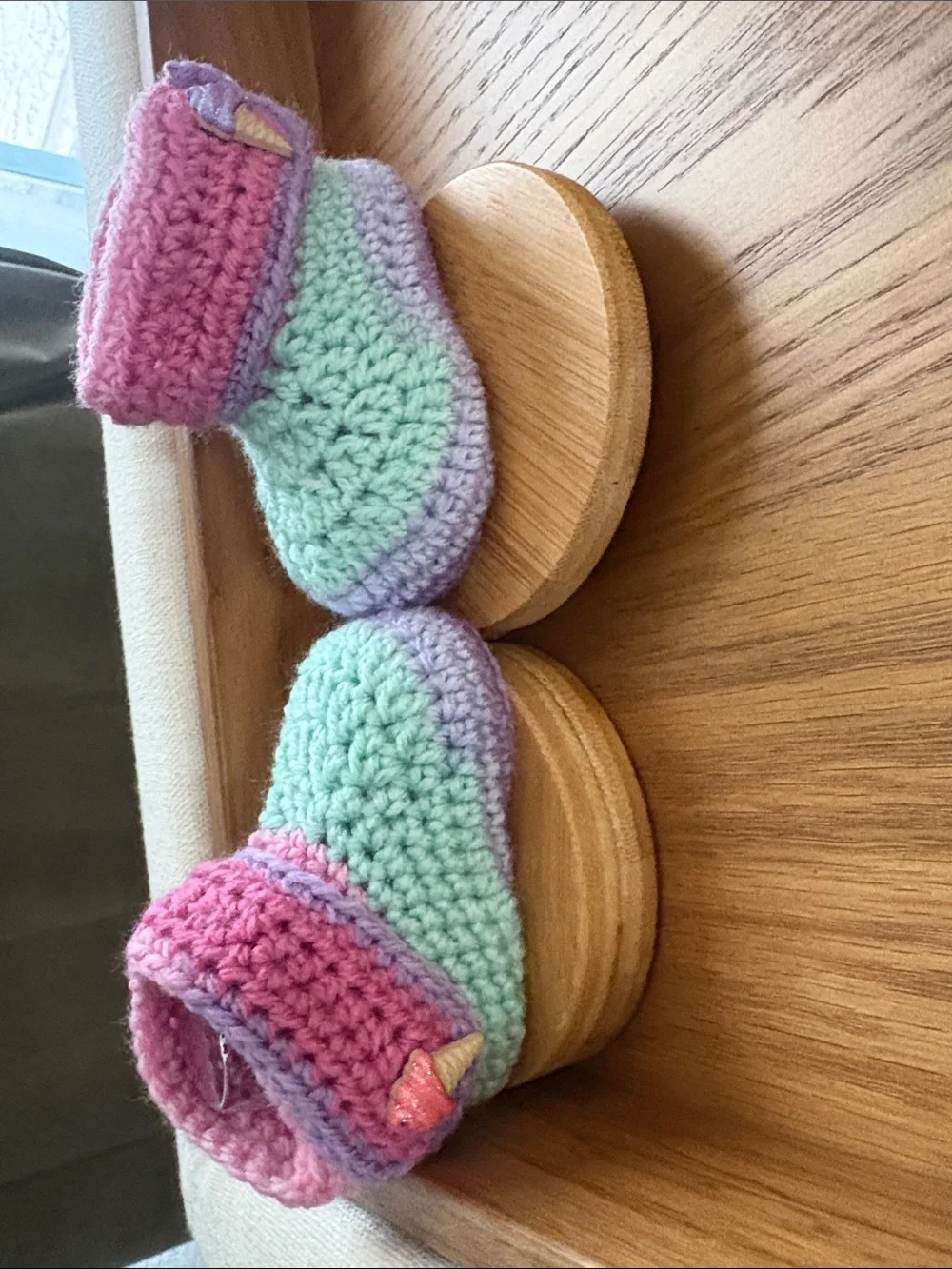 Handmade Crochet 3-6 months baby Booties - Pink & Mint